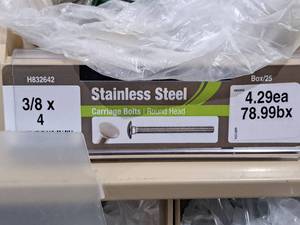 lot 468 image: Lot of (41) Hillman Stainless Steel Carriage Bolts 38x4  Round Head #H832642