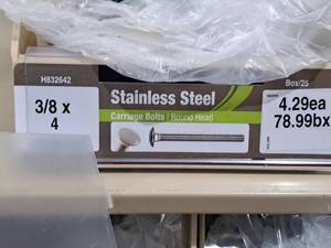 lot 469 image: Lot of (25) Hillman Stainless Steel Carriage Bolts 38x4  Round Head #H832642