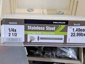 lot 470 image: Lot of (21) Hillman Stainless Steel Carriage Bolts 14x2-12  Round Head #H832522