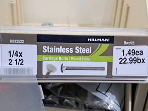 lot 471 image: Lot of (50) Hillman Stainless Steel Carriage Bolts 14x2-12  Round Head #H832522