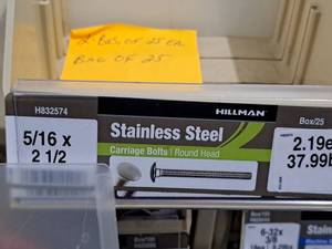 lot 472 image: Lot of (25) Hillman Stainless Steel Carriage Bolts 516x2-12  Round Head #H832574