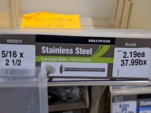 lot 473 image: Lot of (50) Hillman Stainless Steel Carriage Bolts 516x2-12  Round Head #H832574