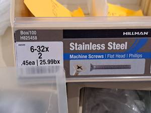 lot 490 image: Lot of (125) Hillman Stainless Steel Machine Screws 6-32x2  Flat Head  Phillips Drive #H825458