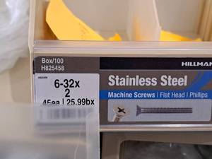 lot 491 image: Lot of (100) Hillman Stainless Steel Machine Screws 6-32x2  Flat Head  Phillips Drive #H825458