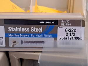 lot 493 image: Lot of (50) Hillman Stainless Steel Machine Screws 6-32x2-12  Flat Head  Phillips Drive #H825460