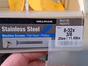 lot 496 image: Lot of (400) Hillman Stainless Steel Machine Screws 8-32x38  Flat Head  Phillips Drive #H825472