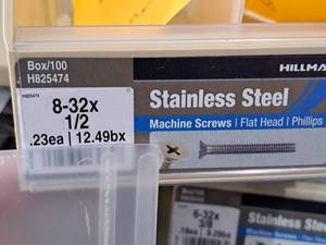 lot 498 image: Lot of (250) Hillman Stainless Steel Machine Screws 8-32x12  Flat Head  Phillips Drive #H825474