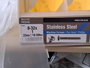 lot 503 image: Lot of (100) Hillman Stainless Steel Machine Screws 8-32x1  Flat Head  Phillips Drive #H828480
