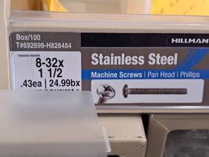 lot 506 image: Lot of (125) Hillman Stainless Steel Machine Screws 8-32x1-12  Flat Head  Phillips Drive #H828484