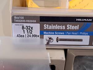 lot 507 image: Lot of (200) Hillman Stainless Steel Machine Screws 8-32x1-12  Flat Head  Phillips Drive #H828484