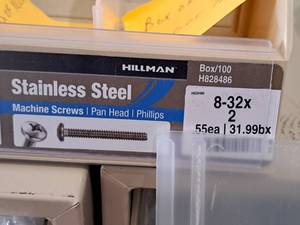 lot 508 image: Lot of (125) Hillman Stainless Steel Machine Screws 8-32x2  Flat Head  Phillips Drive #H828486