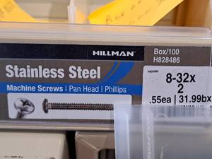 lot 509 image: Lot of (100) Hillman Stainless Steel Machine Screws 8-32x2  Flat Head  Phillips Drive #H828486