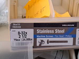 lot 511 image: Lot of (50) Hillman Stainless Steel Machine Screws 8-32x2-12  Flat Head  Phillips Drive #H828488