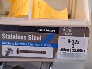 lot 512 image: Lot of (45) Hillman Stainless Steel Machine Screws 8-32x3  Flat Head  Phillips Drive #H828490