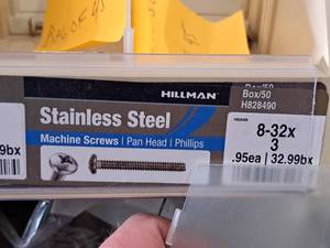 lot 513 image: Lot of (50) Hillman Stainless Steel Machine Screws 8-32x3  Flat Head  Phillips Drive #H828490
