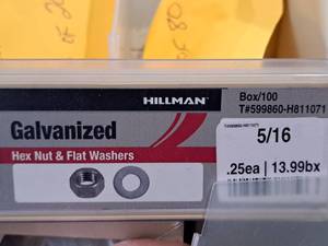 lot 516 image: Lot of (180) Hillman 516 Galvanized Hex Nut & Flat Washer #H811071