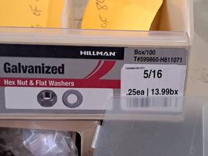 lot 517 image: Lot of (200) Hillman 516 Galvanized Hex Nut & Flat Washer #H811071