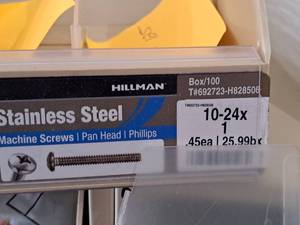 lot 520 image: Lot of (100) Hillman Stainless Steel Machine Screws 10-24x1  Pan Head  Phillips Drive #H828506