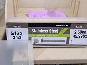 lot 527 image: Lot of (30) Hillman Stainless Steel Carriage Bolts 516x3-12  Round Head #H832582