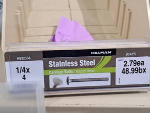 lot 529 image: Lot of (70) Hillman Stainless Steel Carriage Bolts 14x4  Round Head #H832534