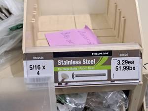 lot 532 image: Lot of (25) Hillman Stainless Steel Carriage Bolts 516x4  Round Head #H832586