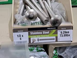 lot 540 image: Lot of (17) Hillman Stainless Steel Carriage Bolts 12x6  Round Head #H832669