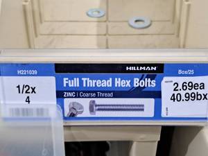 lot 540B image: Lot of (38) Hillman Zinc Full Thread Bolts 12x4  Hex Head  Coarse Thread #H221039