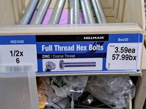 lot 546 image: Lot of (26) Hillman Zinc Full Thread Bolts 12x6  Hex Head  Coarse Thread #H221042