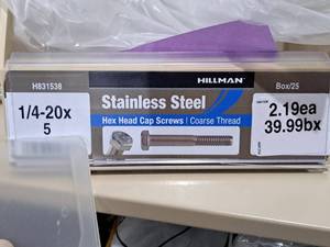 lot 549 image: Lot of (38) Hillman Stainless Steel Cap Screws 14-20x5  Hex Head  Coarse Thread #H831538