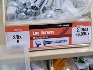 lot 556 image: Lot of (49) Hillman Zinc Lag Screws 38x6  Hex Head #H230107