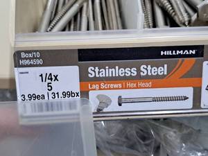 lot 558 image: Lot of (20) Hillman Stainless Steel Lag Screws 14x5  Hex Head #H964590