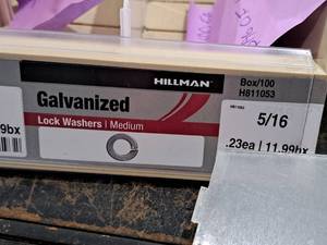 lot 565 image: Lot of (200) Hillman 516 Galvanized Lock Washers  Medium #H811053