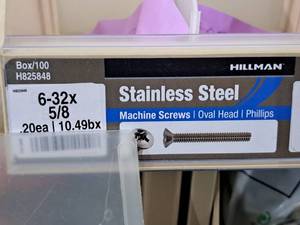 lot 581 image: Lot of (400) Hillman Stainless Steel Machine Screws 6-32x58  Oval Head  Phillips Drive #H825848