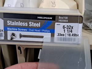 lot 587 image: Lot of (250) Hillman Stainless Steel Machine Screws 6-32x11-4  Oval Head  Phillips Drive #H825854