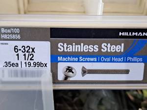 lot 590 image: Lot of (100) Hillman Stainless Steel Machine Screws 6-32x1-12  Oval Head  Phillips Drive #H825856