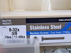 lot 593 image: Lot of (300) Hillman Stainless Steel Machine Screws 8-32x38  Oval Head  Phillips Drive #H825872
