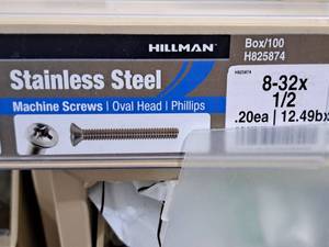 lot 595 image: Lot of (250) Hillman Stainless Steel Machine Screws 8-32x12  Oval Head  Phillips Drive #H825874