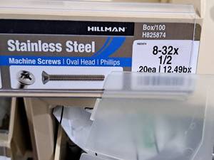 lot 596 image: Lot of (200) Hillman Stainless Steel Machine Screws 8-32x12  Oval Head  Phillips Drive #H825874