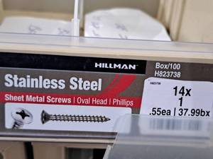 lot 604 image: Lot of (200) Hillman Stainless Steel Sheet Metal Screws 14x1  Oval Head  Phillips Drive #H823738
