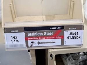 lot 605 image: Lot of (100) Hillman Stainless Steel Sheet Metal Screws 14x1-14  Oval Head  Phillips Drive #H823740