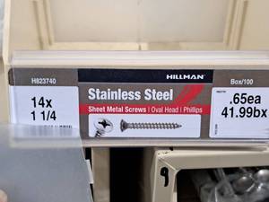 lot 606 image: Lot of (200) Hillman Stainless Steel Sheet Metal Screws 14x1-14  Oval Head  Phillips Drive #H823740