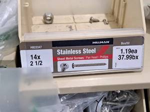 lot 611 image: Lot of (85) Hillman Stainless Steel Sheet Metal Screws 14x2-12  Pan Head  Phillips Drive #H823347