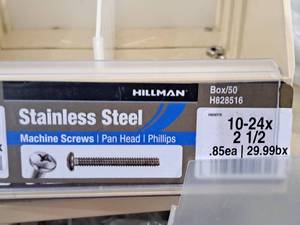 lot 618 image: Lot of (50) Hillman Stainless Steel Machine Screws 10-24x2-12  Pan Head  Phillips Drive #H828516