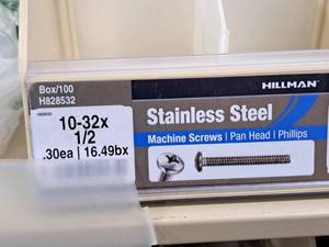 lot 623 image: Lot of (225) Hillman Stainless Steel Machine Screws 10-32x12  Pan Head  Phillips Drive #H828532
