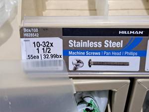 lot 629 image: Lot of (50) Hillman Stainless Steel Machine Screws 10-32x12  Pan Head  Phillips Drive #H828542