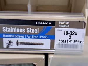 lot 631 image: Lot of (50) Hillman Stainless Steel Machine Screws 10-32x2  Pan Head  Phillips Drive #H828546