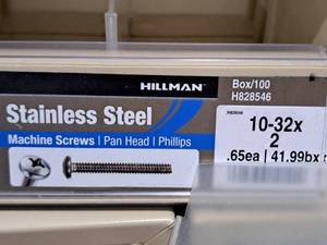 lot 632 image: Lot of (200) Hillman Stainless Steel Machine Screws 10-32x2  Pan Head  Phillips Drive #H828546