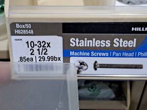 lot 633 image: Lot of (75) Hillman Stainless Steel Machine Screws 10-32x2-12  Pan Head  Phillips Drive #H828548