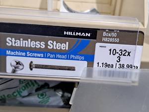 lot 635 image: Lot of (75) Hillman Stainless Steel Machine Screws 10-32x3  Pan Head  Phillips Drive #H828550