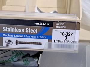 lot 636 image: Lot of (50) Hillman Stainless Steel Machine Screws 10-32x3  Pan Head  Phillips Drive #H828550